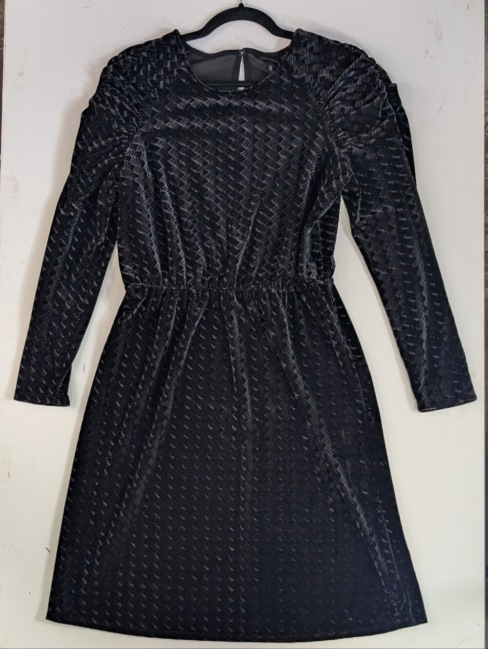 Women's Black Long-Sleeve Textured A-Line Dress